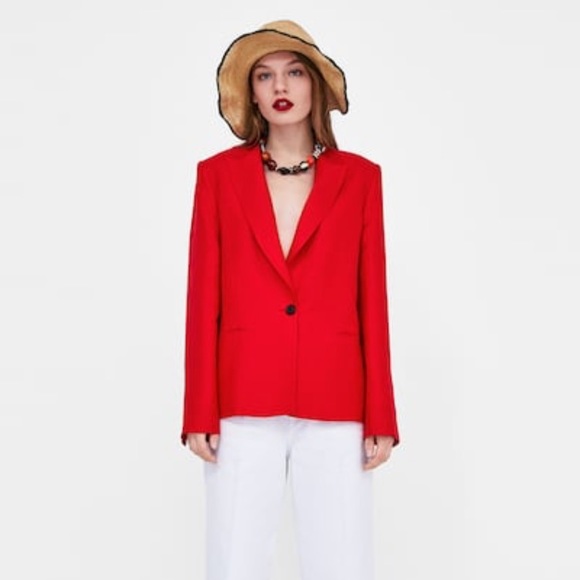 zara basic red blazer